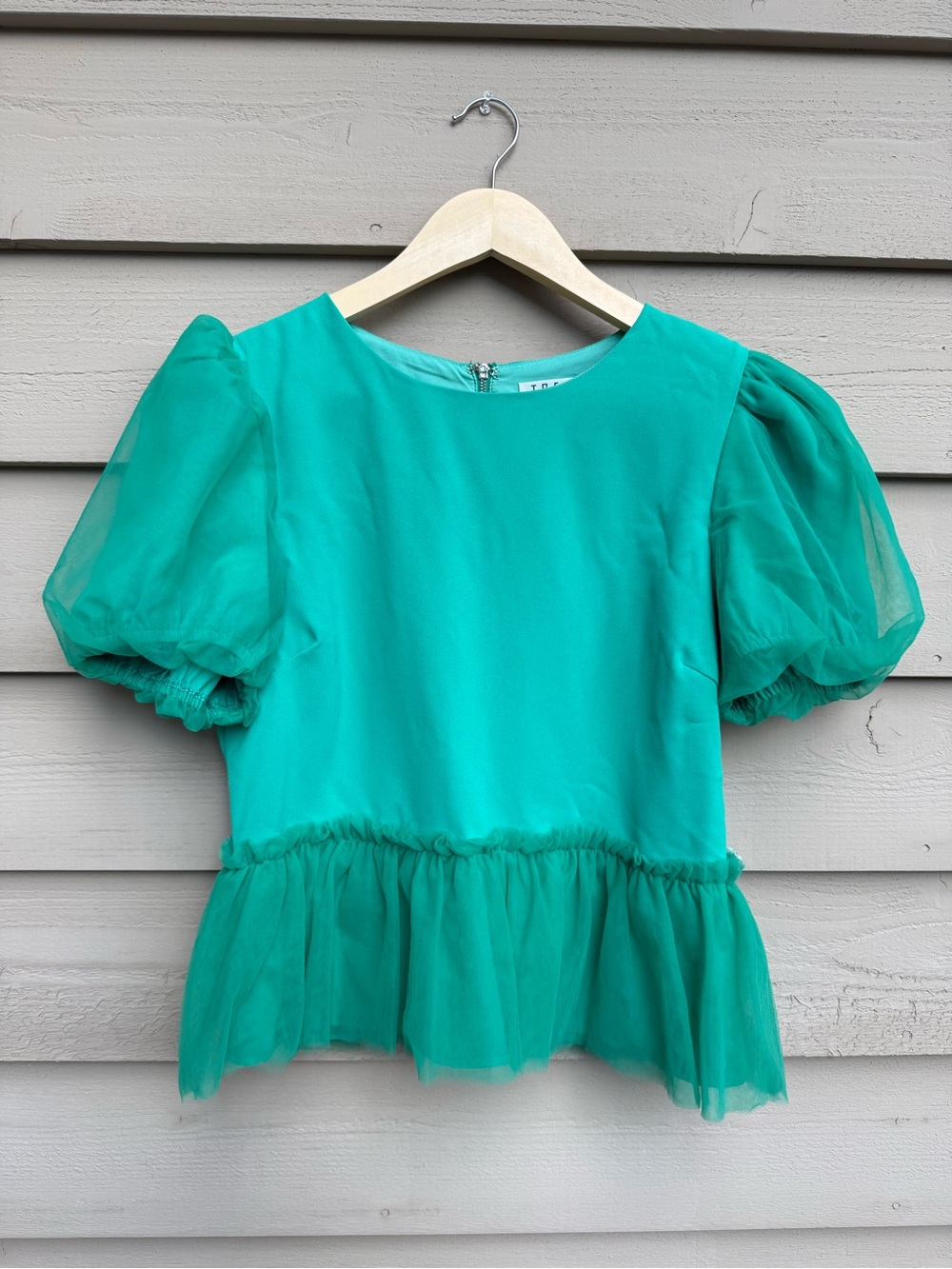 TCEC Bubble Sleeve Tulle Peplum Top L